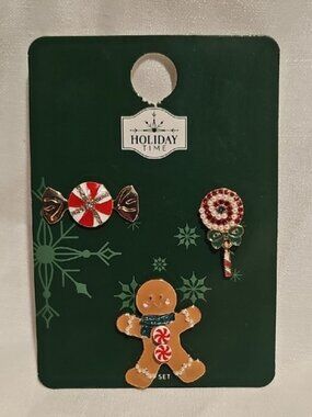 Holiday Time Gingerbread & Candy Christmas Fashion Pin Set - Multicolor New